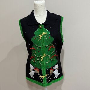 Lisa International Black and Green Festive Vest Size Medium